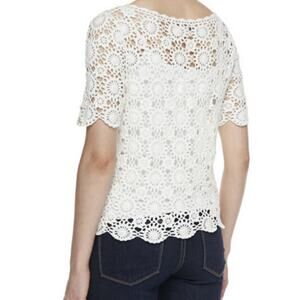 $268 Joie Alizeh Knit Crochet scallop shirt White Top XS